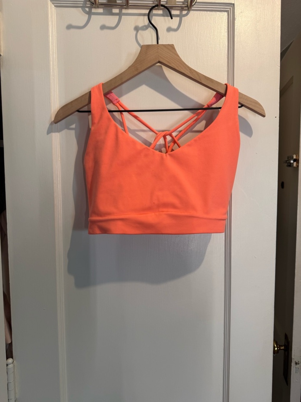 Athleta Neon Coral Strappy Sports Bra Crop Top